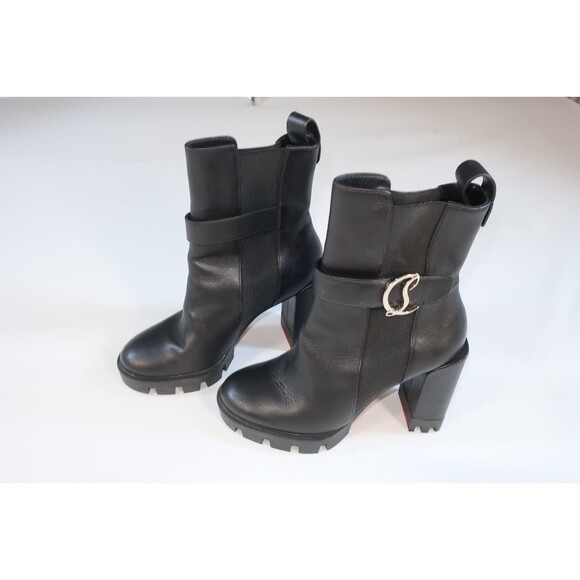 Christian Louboutin CL Chelsea Lug 100 Black Leather Ankle Boots Size 36 US 5 6 - Picture 3 of 15